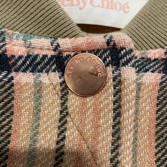 See by Chloe Wool Bomber (Multi-Color Beige) Plaid Jacket - Size 36 - Picture 8 of 15